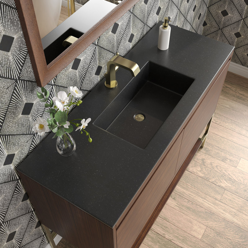 Mantova 47.25'' W Single Vanity, Glossy White/Champagne Brass, Charcoal Black