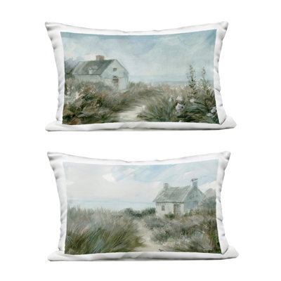 Paths to Windswept Cottages 2 Piece Outdoor Printed Pillow Set, design by Danhui Nai