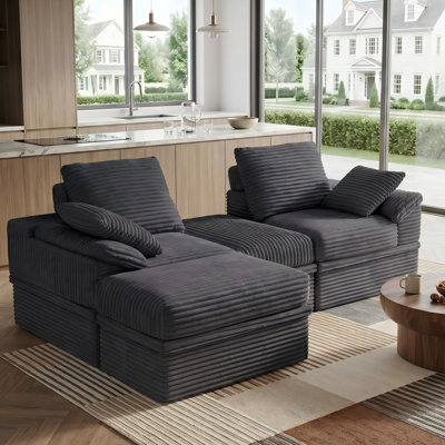 Boneless 70.8"W Oversized Corduroy Sectional Loveseat with Pillow Topped Arms, 4-Piece Modular Sleeper Sofa with 2 Ottomans, Under-Seat Storage & 2 Pillows for Living Room, Easy Assembly