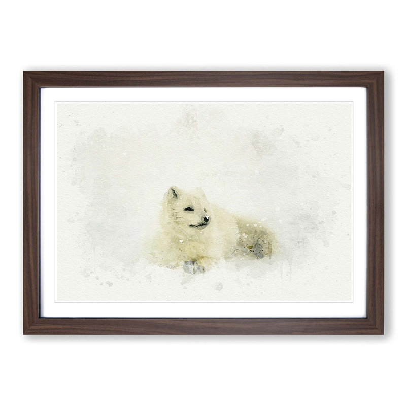 Resting Arctic Fox in Abstract - Picture Frame Graphic Art Print, 27cm H x 36cm W x 2cm D, Walnut Framed