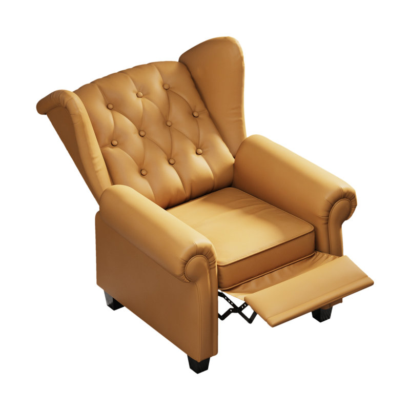 Fauteuil inclinable orange - Pieds en bois, cuir technique doux pour un fauteuil de salon relaxant réglable, pieds décoratifs
