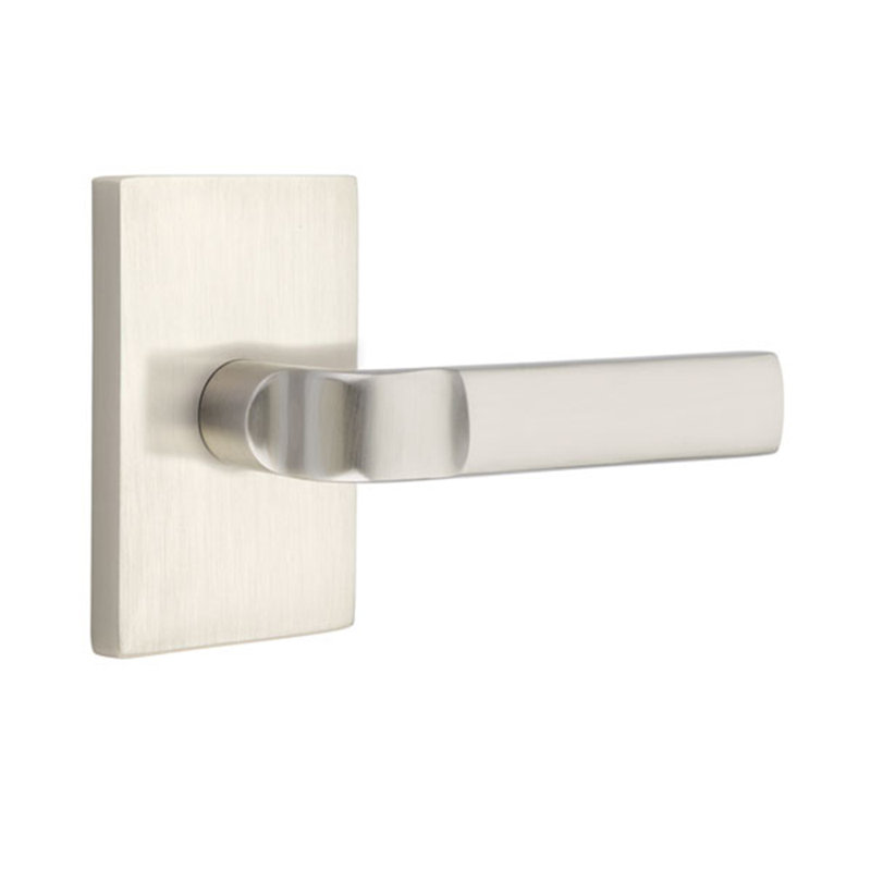 Aston Flat Passage (Hall & Closet) Door Lever with Rectangle Rosette, Satin Nickel, Right