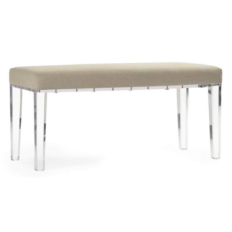 Emma Upholstered Bench, Beige/Clear
