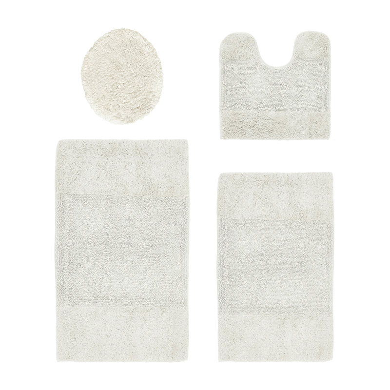 Granada Premium 100% Cotton 2155 GSM 4-Piece Bath Rug Set, OEKO-TEX® Certified, Non-Slip Spray Latex Backing, Plush Tufted, Super Absorbent, Machine Washable Bathroom Rugs for Bathroom, Shower, Tub & Vanity, Ivory
