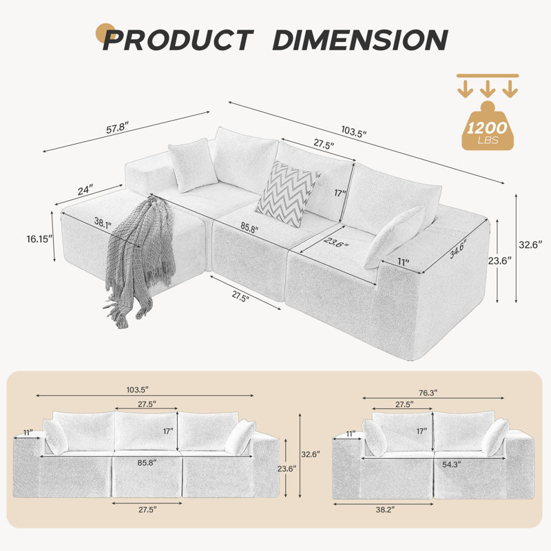 Canapé modulaire en L avec repose-pieds Wesson, Noir