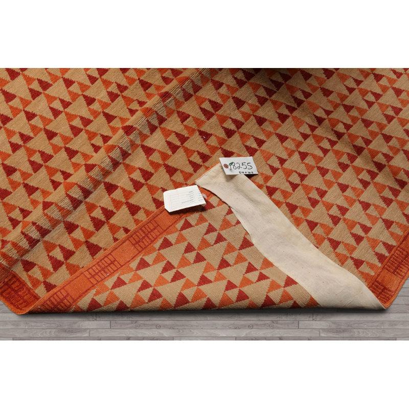 Tapis oriental tibétain noué à la main 6 x 9 en rouge / orange / beige