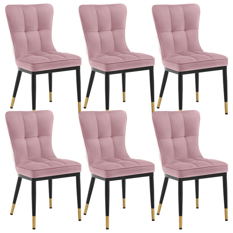 50cm H Tufted Velvet Upholstered Metal Upholstered Back Side Chair, Pink, 6