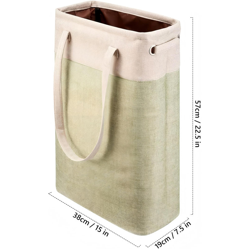 Panier à linge avec poignées beige et vert, poubelle à linge fine et pliable, sac à linge étroit, panier à linge pliable sale