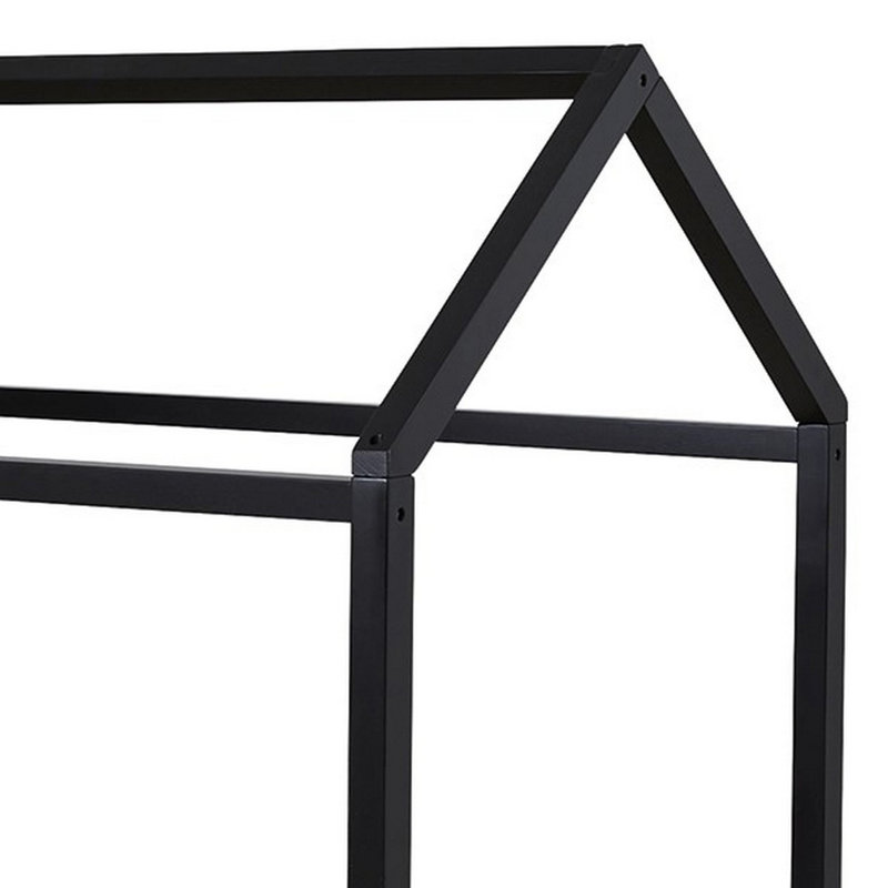 Structure de lit à baldaquin pour enfants en bois massif Rosa, Taupe, Lit simple