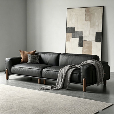 Black Genuine Leather Modular Sofa