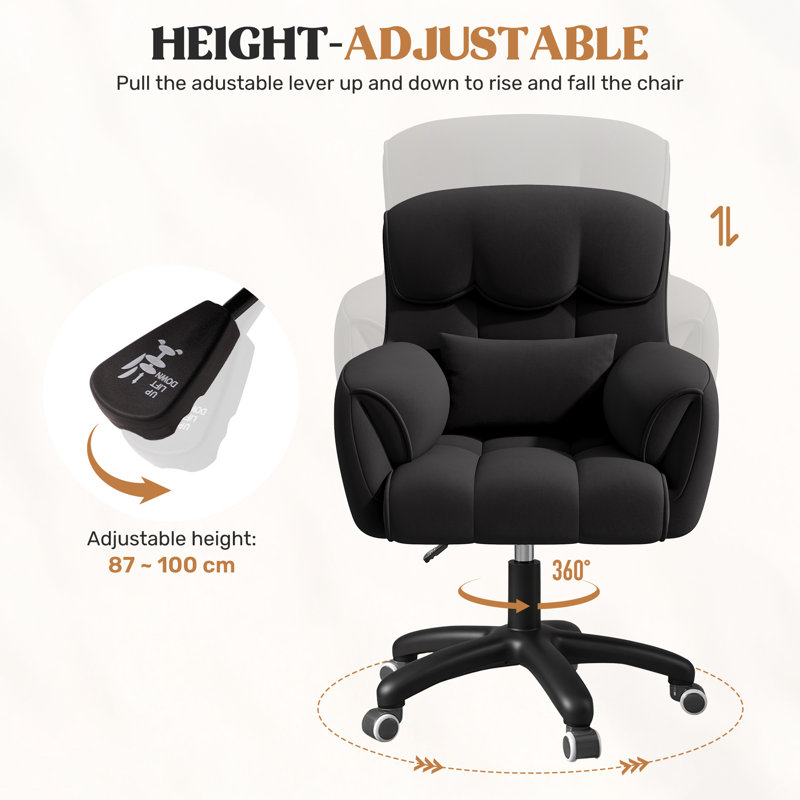 Velvet Office Chair, Black, Black
