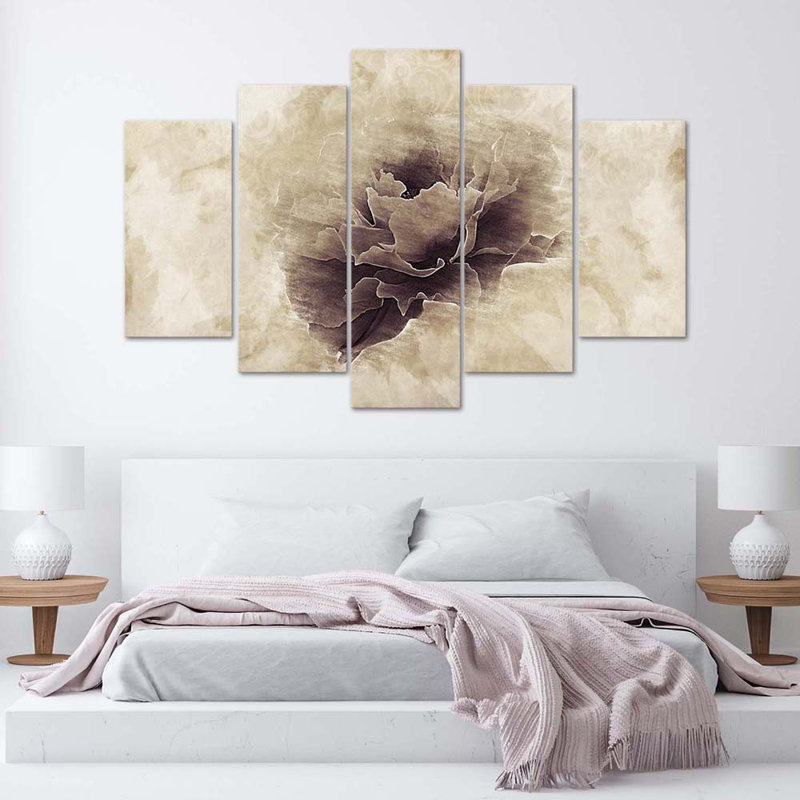 Rose Flower Beige Nature - 5 Piece No Frame Set on Canvas, 70cm H x 100cm W