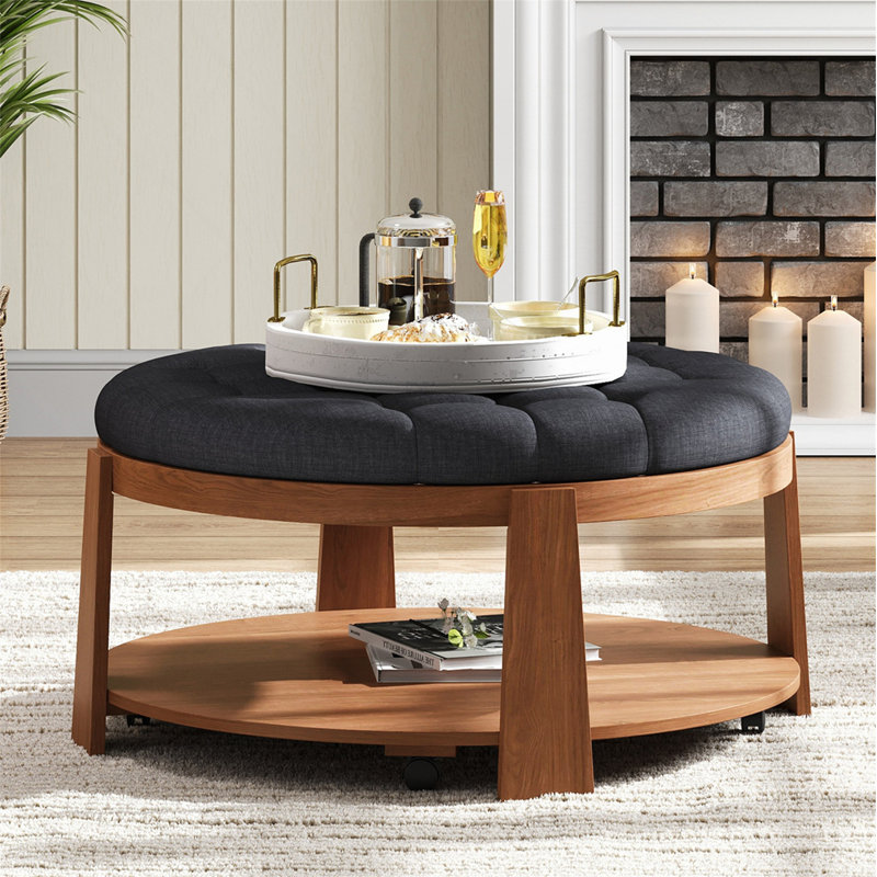 Table basse rembourrée avec tablette, Noir