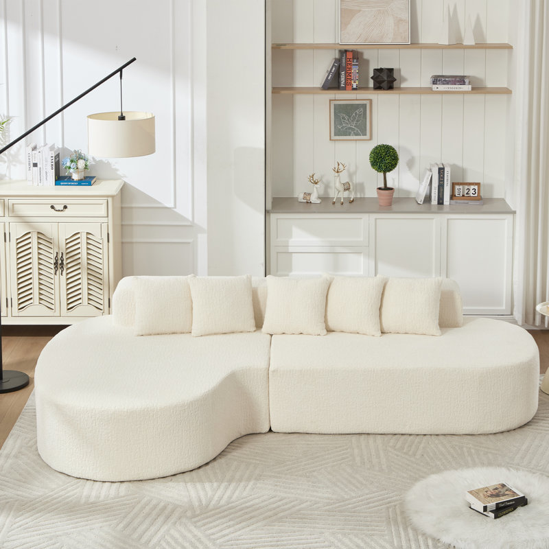 Canapé modulaire incurvé en L 110,2 po x 62 po avec 5 coussins, siège profond, mousse à mémoire de forme haute densité, sans assemblage - blanc