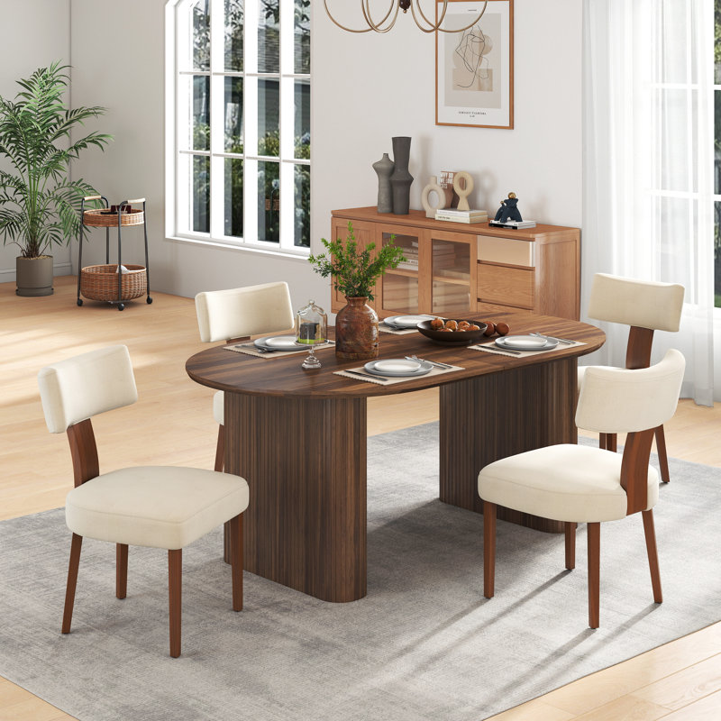 Ensemble de table de salle à manger extensible Modern Farmhouse, Beige, 5 pièces: table, 4 chaises, Noyer