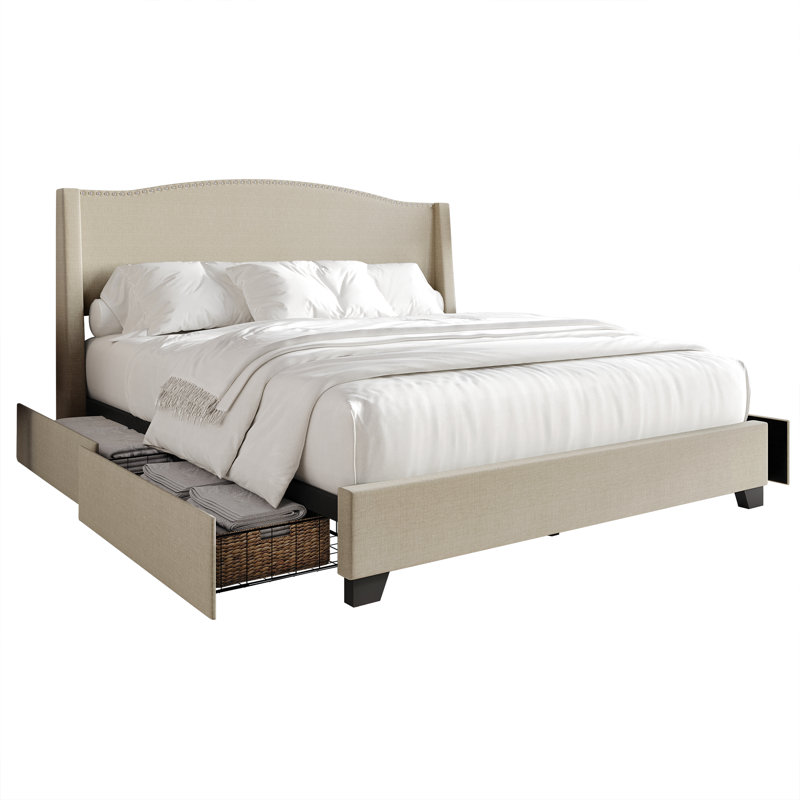 Nikrae Upholstered Wingback Storage Bed