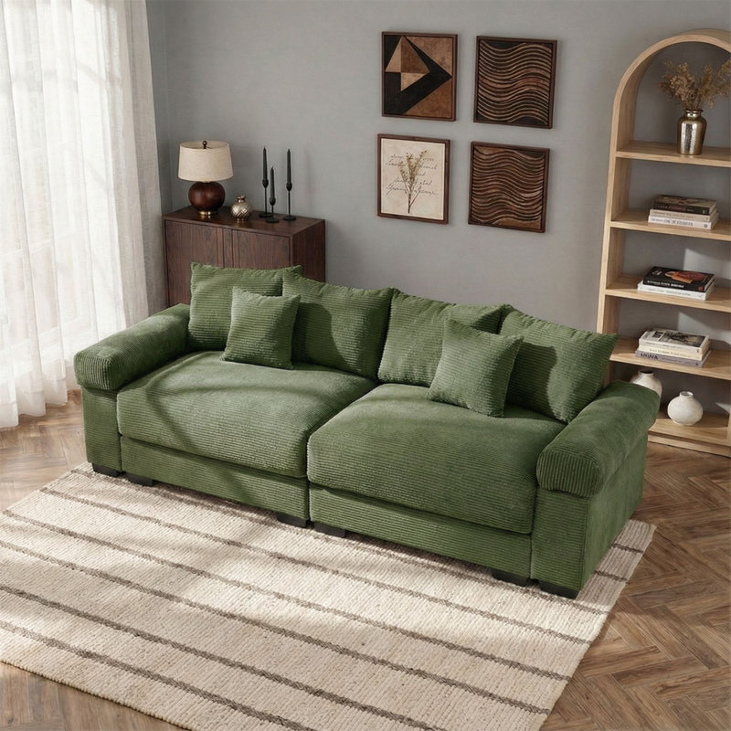 Canapé confortable surdimensionné 92 po Corduroy, Vert