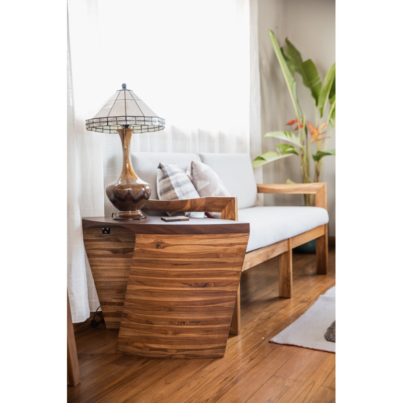 Velero Solid Wood End Table Built-In Outlets