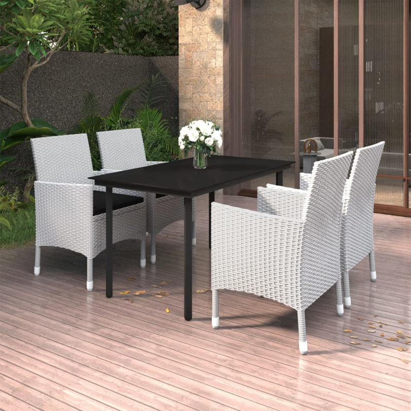 Rectangular 55.1" Long Dining Set with Cushions, Black, Black, 4