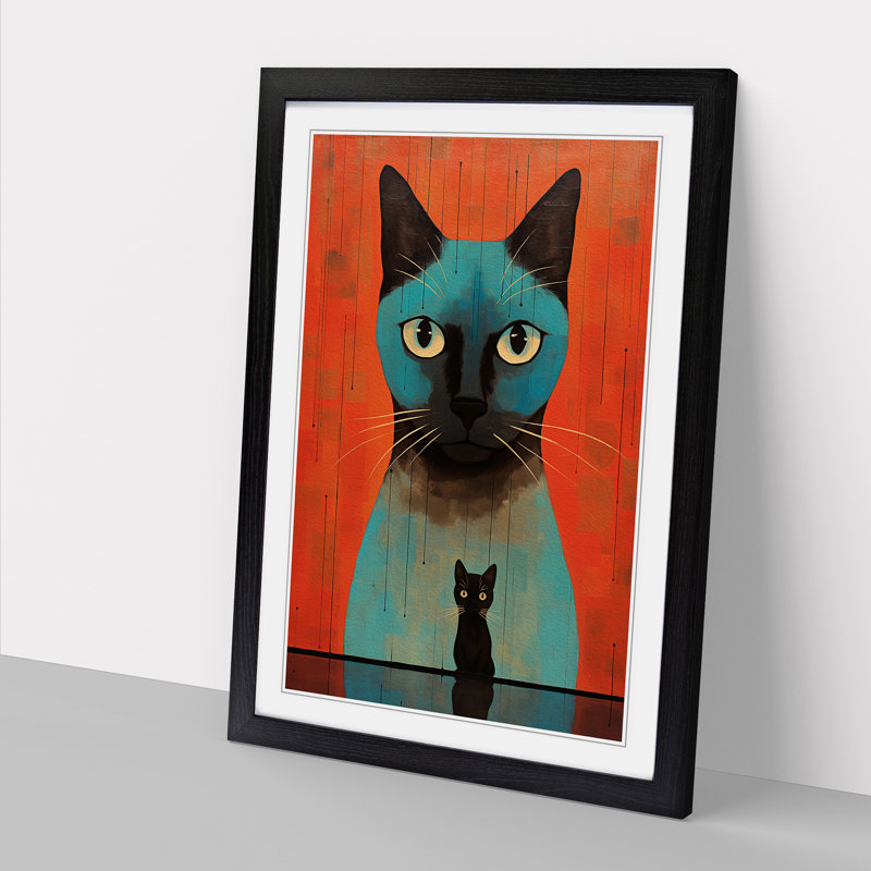 Siamese Cat No.3 - Single Picture Frame Print on Wood, Black Framed, 64cm H x 46cm W