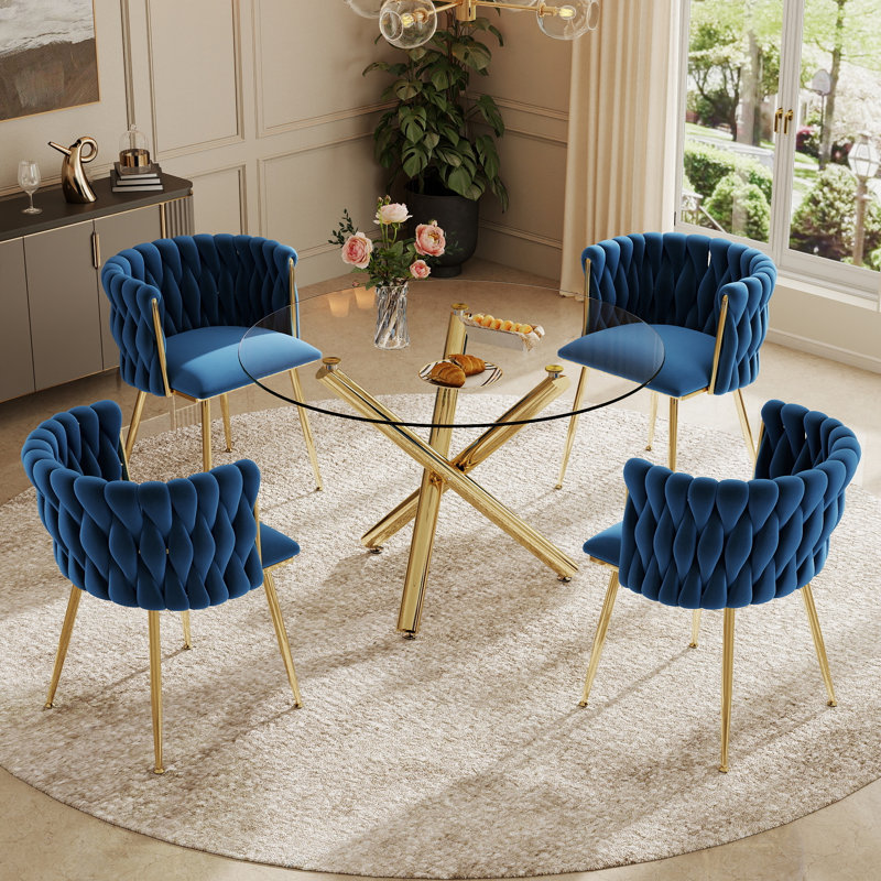 Ensemble de salle à manger Raykwan, H 29,5 po x L 39,37 po x l 39,37 po, Marine, Or