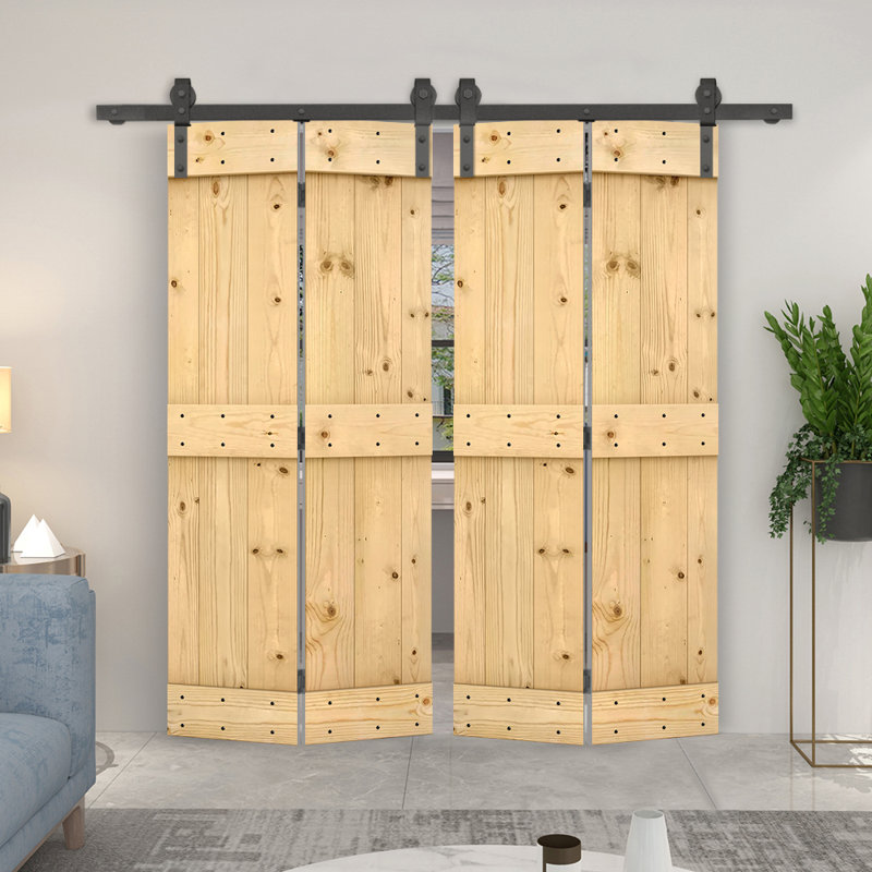 Portes de grange à deux volets en bois bricolage avec quincaillerie coulissante DIY, Inachevé, 44 po x 84 po