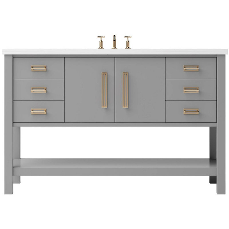 Meuble-lavabo simple très large Kiawah, Gris platine, Or satiné, 54"