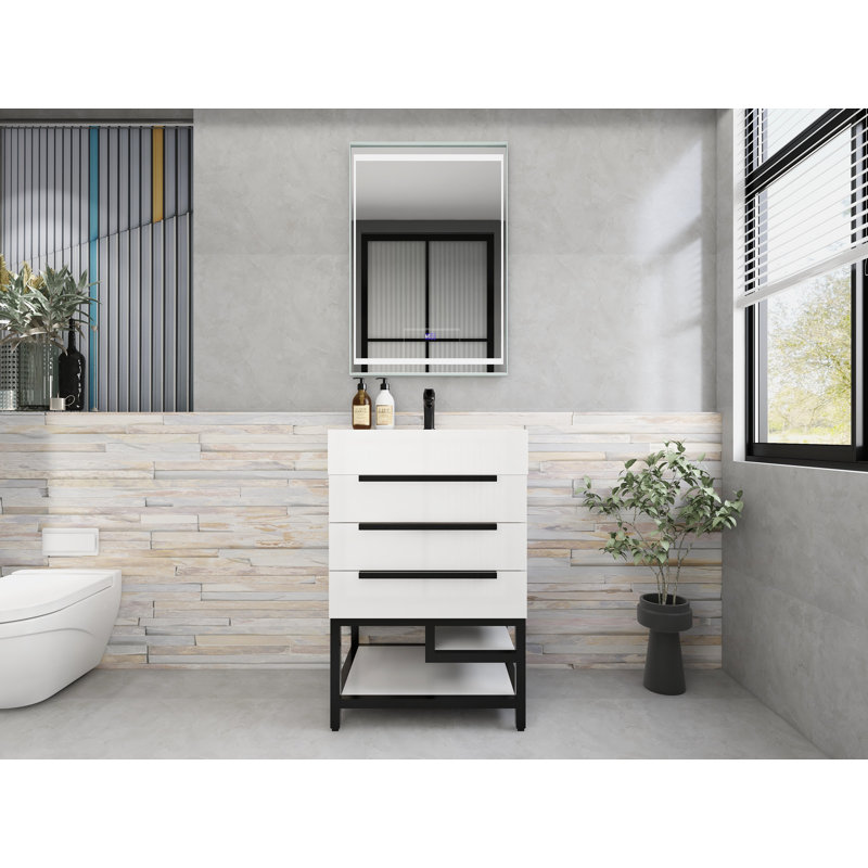 Jessica 23.5'' Single Bathroom Vanity with Stone Top, White
