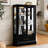 Vintage Retro Glass Display With 2 Adjustable Shelves And Metal Handle, Black, For China Showcase Lighted Curio Cabinet Tempered Drawer, Dining Area