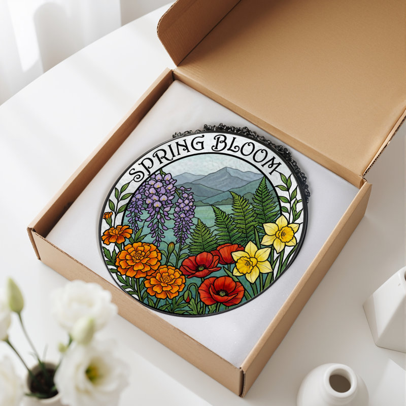 Panneau de vitrail 12 "H Spring Bloom, H 12 po x l 12 po