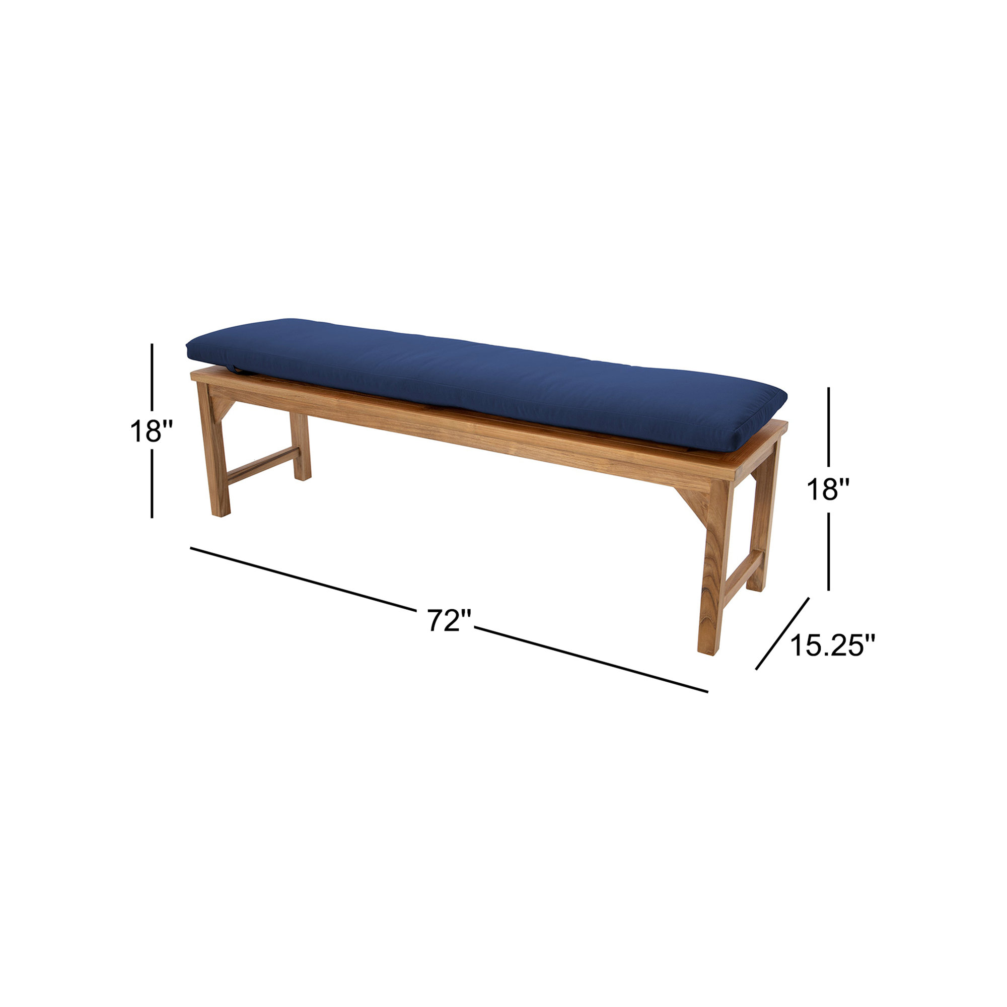 Velay Teak Outdoor Bench, 18" H x 72" W x 15.25" D, Navy