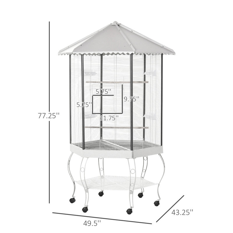 Cage à oiseaux de 77 po, spacieuse et avec rangement intelligent pour oiseaux, rangement fonctionnel en acier