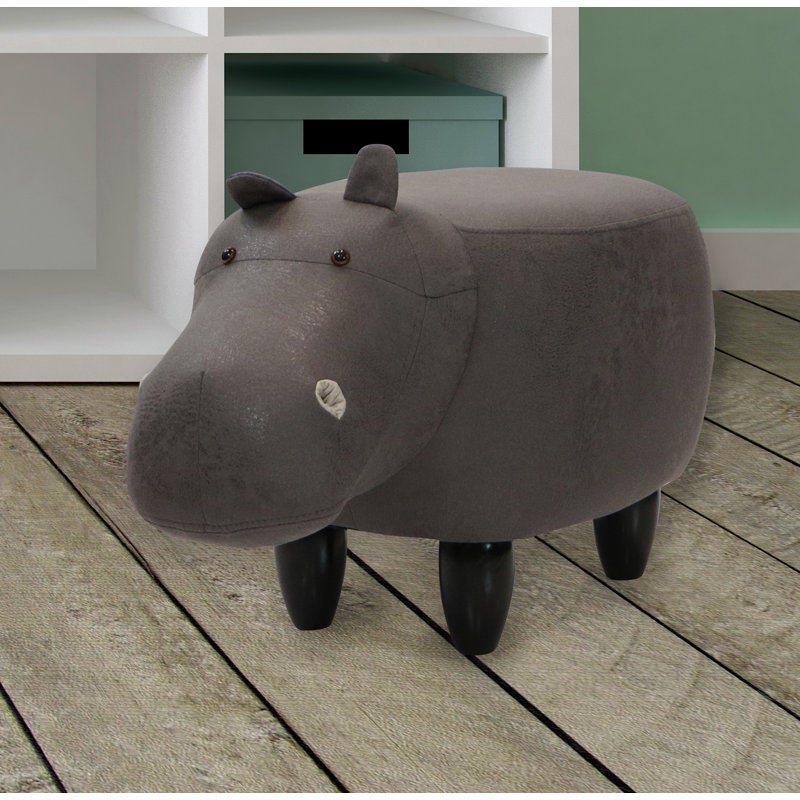 Gray Hippo Animal-Shaped Cotton Storage Ottoman