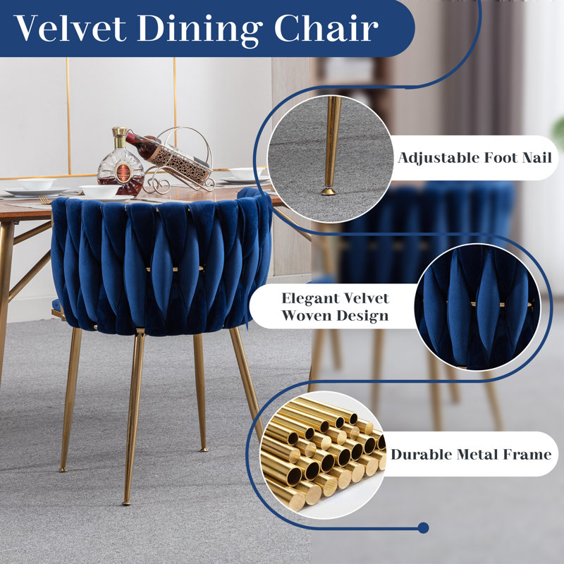 Azaryah 4-Person Dining Set - Blue Velvet & Gold