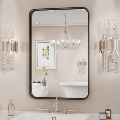 Miroir de salle de bain pour salle de bain Miroir mural encadré en métal Farmhouse Rectangle, antirouille, verre trempé