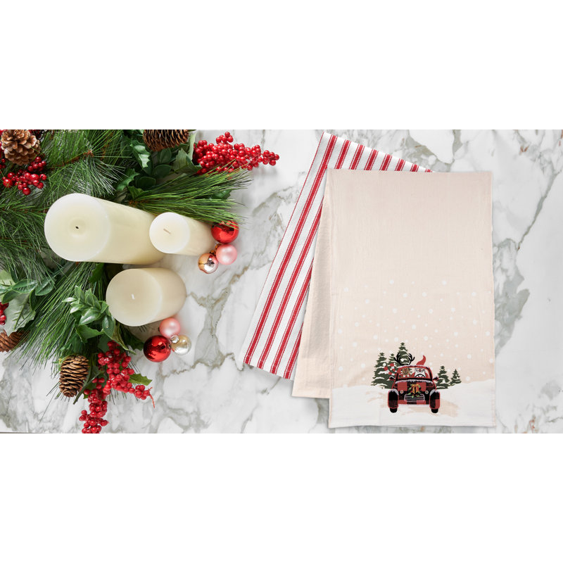 27 po x 18 po Renne volant de camion écossais rouge «Road Trip Friends» Décoration de Noël serviette de cuisine en coton