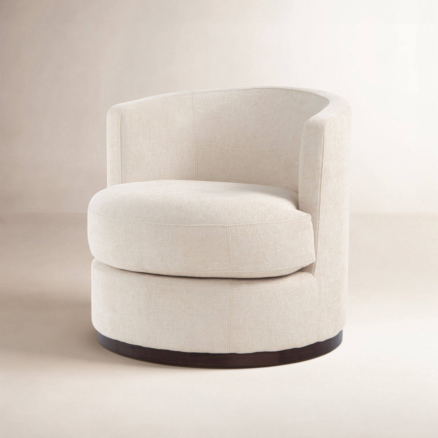 Arabella Swivel Barrel Chair, Chalk Linen Performance Chenille