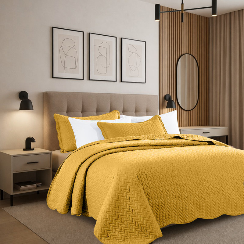 Modern Embossed Microfiber Twin Quilt Set, Ochre