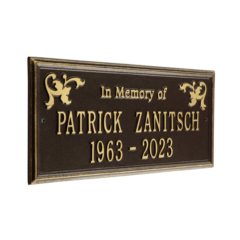 Plaque commémorative Wilmington «In Memory of», Oui, Bronze / or
