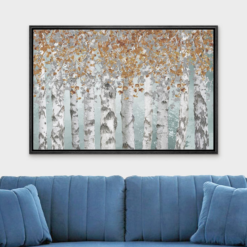 «Aspen Birch Birch Tree Forest Collage with Brown Leaves Nature Landscape», impression sur toile, Cadre noir