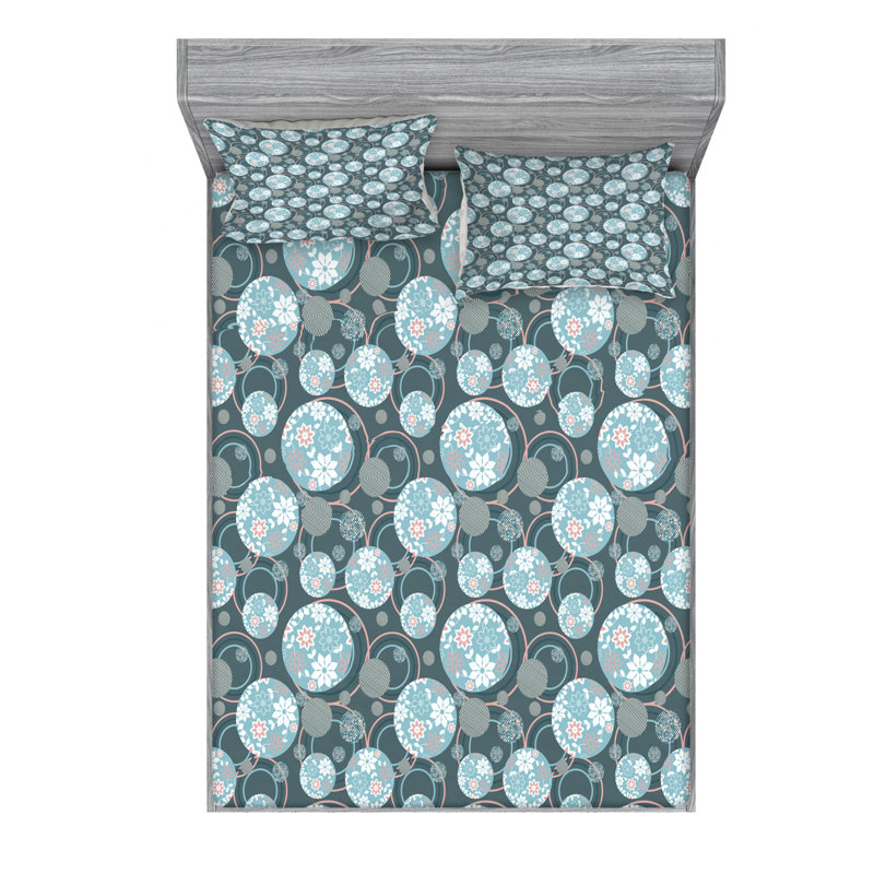 Microfiber Floral Sheet Set, Queen Sheet Set with Fitted Sheet