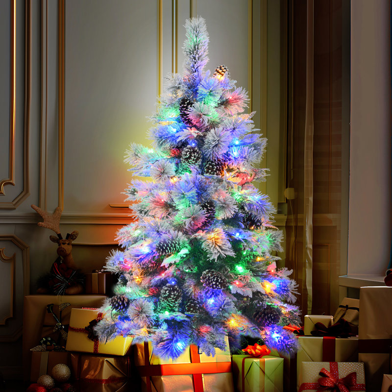 Arbre de Noël artificiel de 4 pi avec 170 pointes de branches, 120 lumières chaudes et un mélange de Pe, arbre de Noël enneigé, matériaux, beauté
