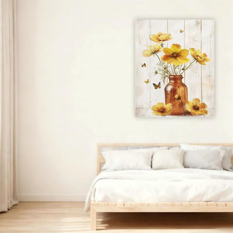 Art mural sur toile non encadrée, fleurs sauvages et papillons 24 po x 36 po