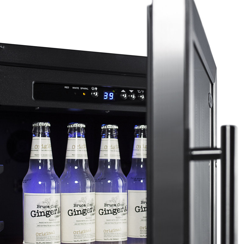 Summit Appliance 17.75'' W Convertible 108 Cans (12 oz.) 2.7 Cubic Feet Beverage Cooler with Reversible Glass Door, Black