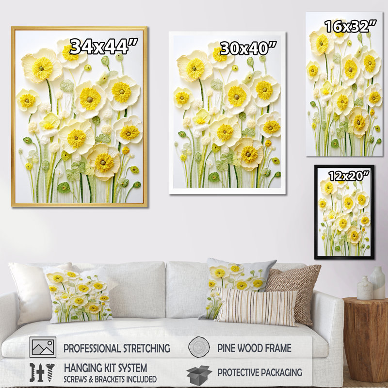 «Buttercups Minimalisme Dream I», Cadre flottant blanc, H 44 po x l 34 po x P 1,5 po
