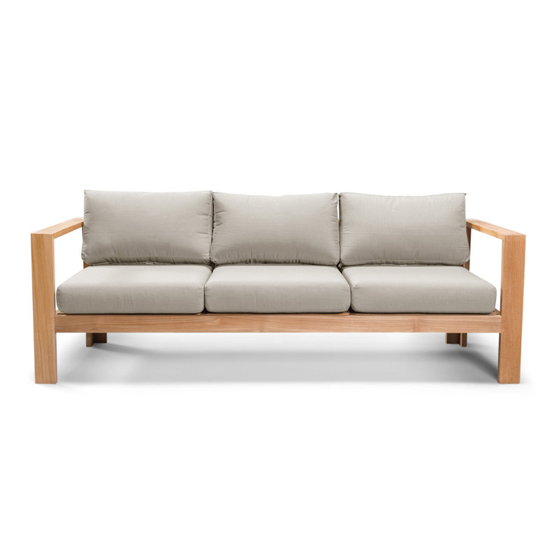 Ando Teak Patio Sofa with Sunbrella Cushions, Cast Silver Sunbrella®