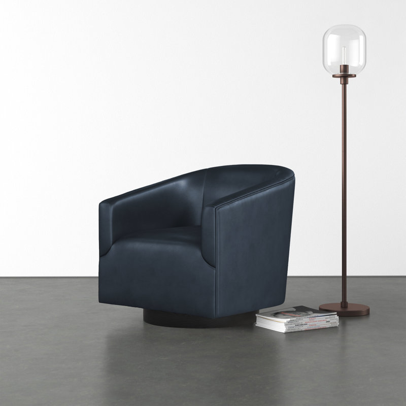Harwood Faux Leather Swivel Barrel Chair, Midnight Blue Faux Leather
