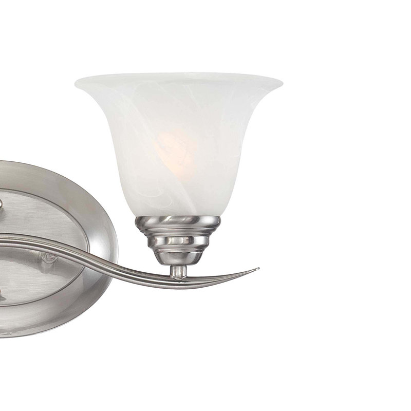  Trinidad 2-Light Indoor Brushed Nickel Bath or Vanity Wall Mount with Alabaster Glass Bell Shades, Brushed Nickel