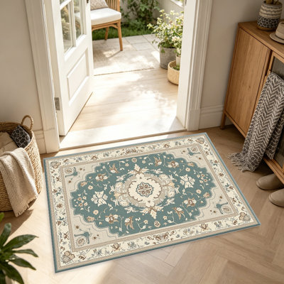 Tapis à motif floral rétro pour le salon, doux et confortable, convient à toutes les saisons, facile à entretenir, tapis de sol intérieur lavable à la machine, sous la table de ferme convenant à la chambre à coucher, à la salle à manger, au bureau, au patio, au balcon, à la décoration intérieure