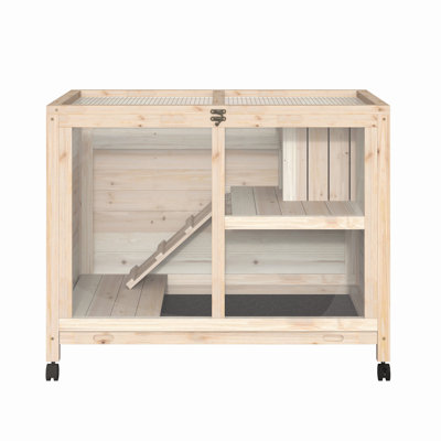 Indoor Rabbit Hutch with Wheels, Desk and Side Table Sized, Wood Rabbit Cage for Easy Mobility and Space Efficiency